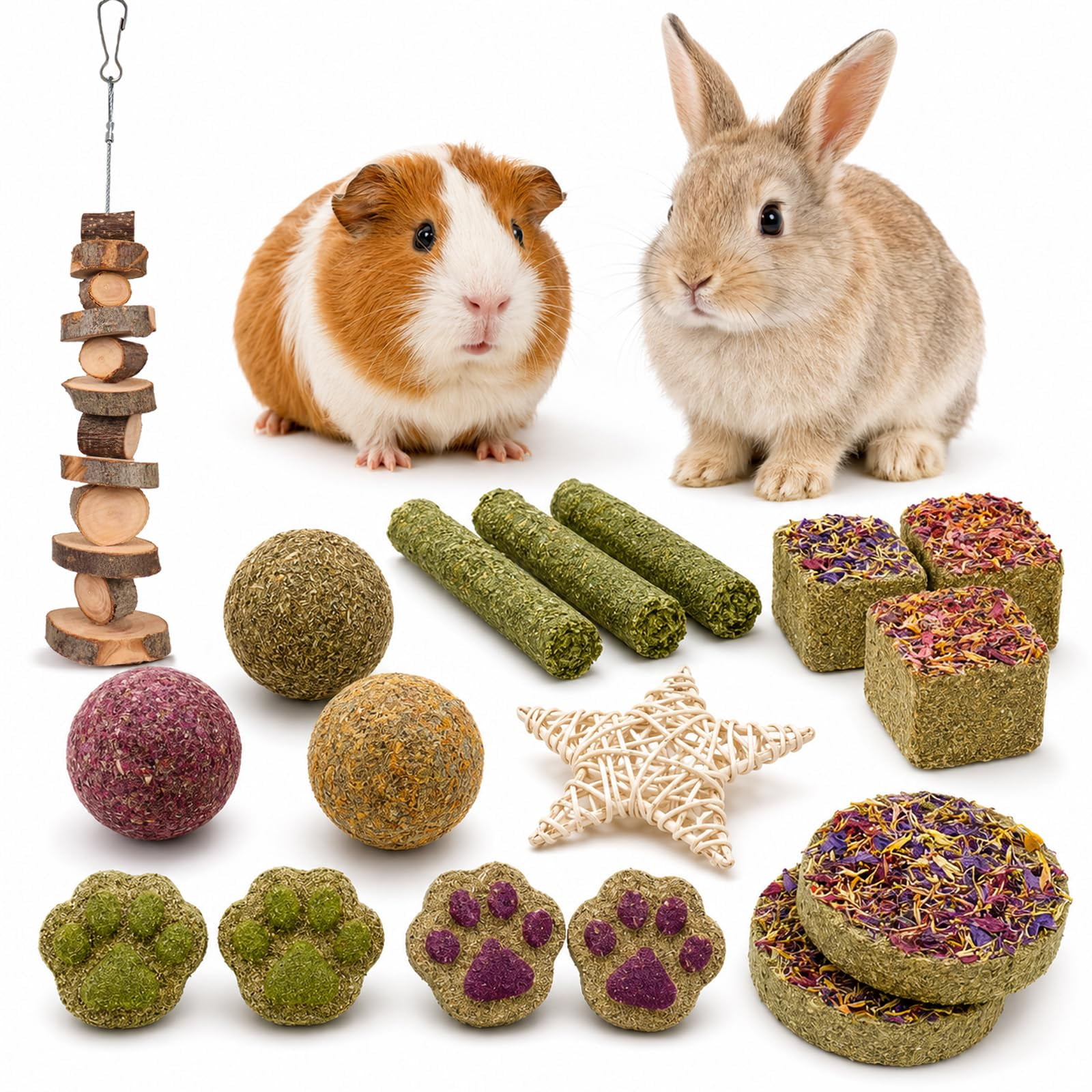 20 PCS Natural Bunny Chew Toys for Teeth Grinding, Apple WoodSmall Pet Chew Treats, Safe Edible Chewing Toys for Rabbits, Guinea Pigs, Hamsters and Chinchillas