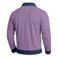 thumbnail image 5 of Mens Long Sleeve Polo Shirts Lapel Collar Button Pullover Color Block Denim Patchwork Lightweight Trendy Daily Casual Shirt Light Purple XXL, 5 of 8