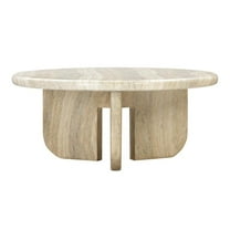 Pemberly Row Contemporary Concrete Round Coffee Table in Tan