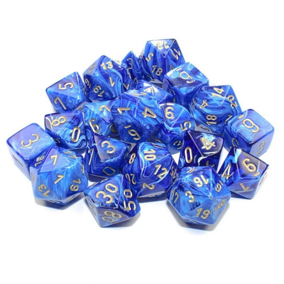 Blue Vortex Dice with Gold Colored Numbers 16mm (5/8in) Pack of 20 Chessex