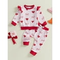 thumbnail image 4 of Toddler Baby Girl Valentines Day Outfit Bow Heart Print Ruffle Long Sleeve Sweatshirts Tops and Pants Spring Clothes Set, 4 of 8