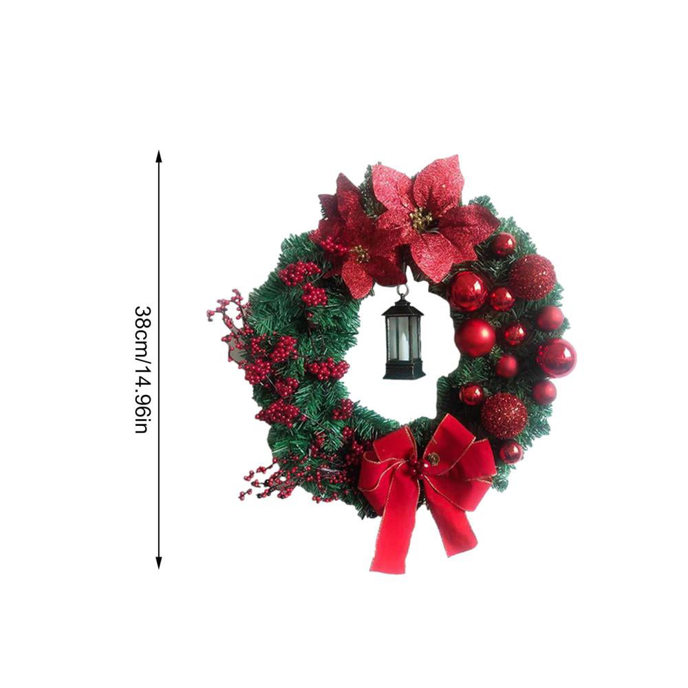 Apples & Red Bows Timer LED Christmas Xmas Door Wreath 15 Warm White Lights 