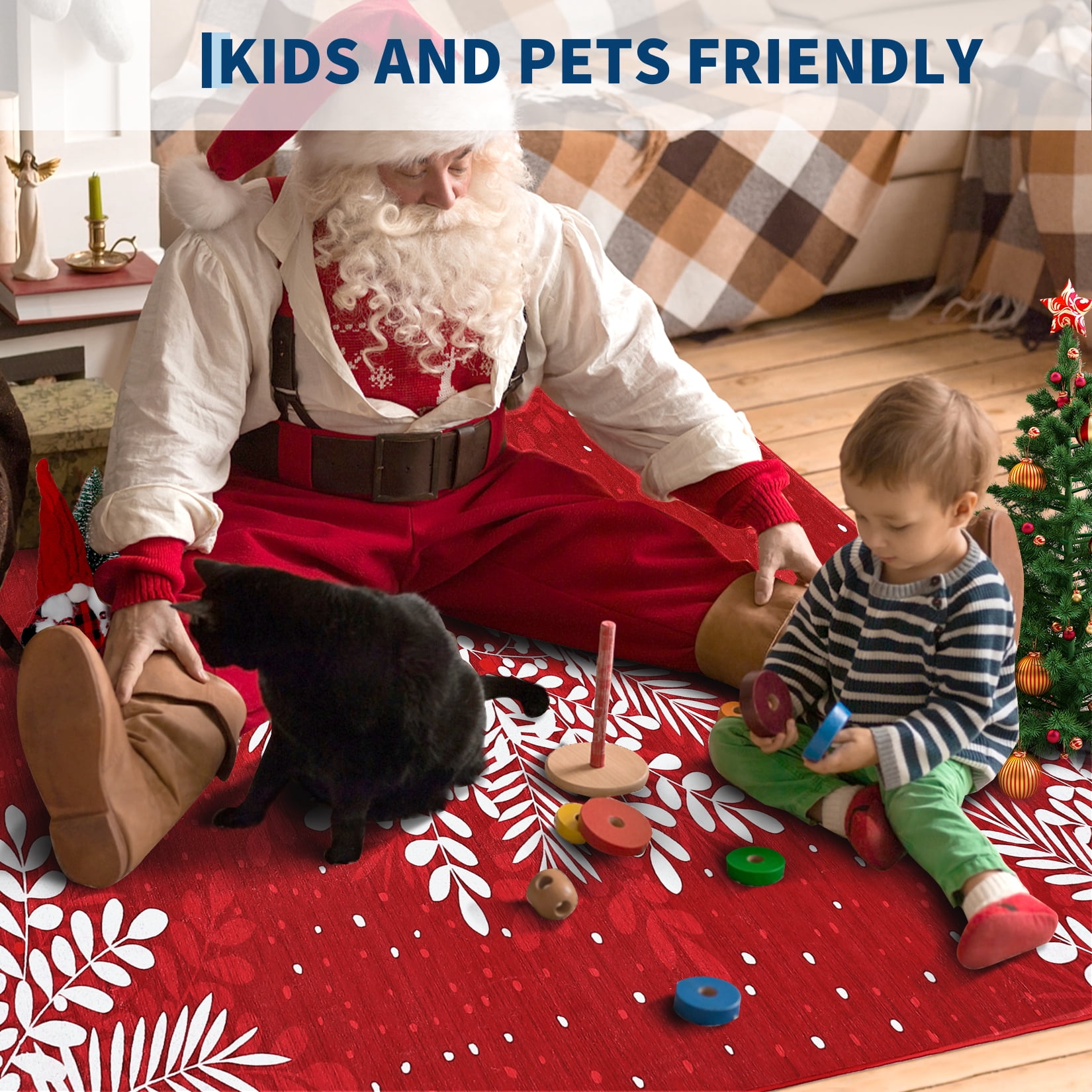 Christmas Area Rug, Non-Slip Washable Snowflake Living Room Rug, Soft Low Pile Rug Holiday Decor Xmas Floor Carpet for Living Room, Bedroom