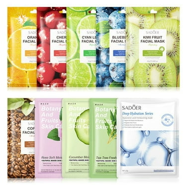 SADOER 10 Pcs Combo Essence Face Masks Skincare Hydraiting Facial Mask Moisturizing Self Care Sheet Mask for Women Girls Home Spa Skin Care