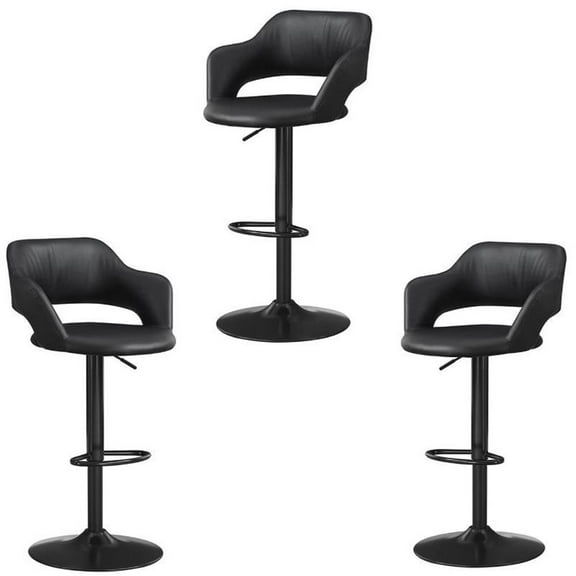 Home Square 3 Piece Adjustable Swivel Faux Leather Barstool Set in Black