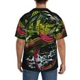 thumbnail image 3 of Lsque bass Print Men's Cuban Collar Short Sleeve Shirt Summer Beachwear Casual Button Down Fashionable Vacation Leisure Shirt-Large, 3 of 5