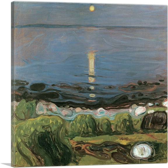 ARTCANVAS Summer Night at the Beach 1903 Canvas Art Print by Edvard Munch - Size: 18" x 18" (0.75" Deep)