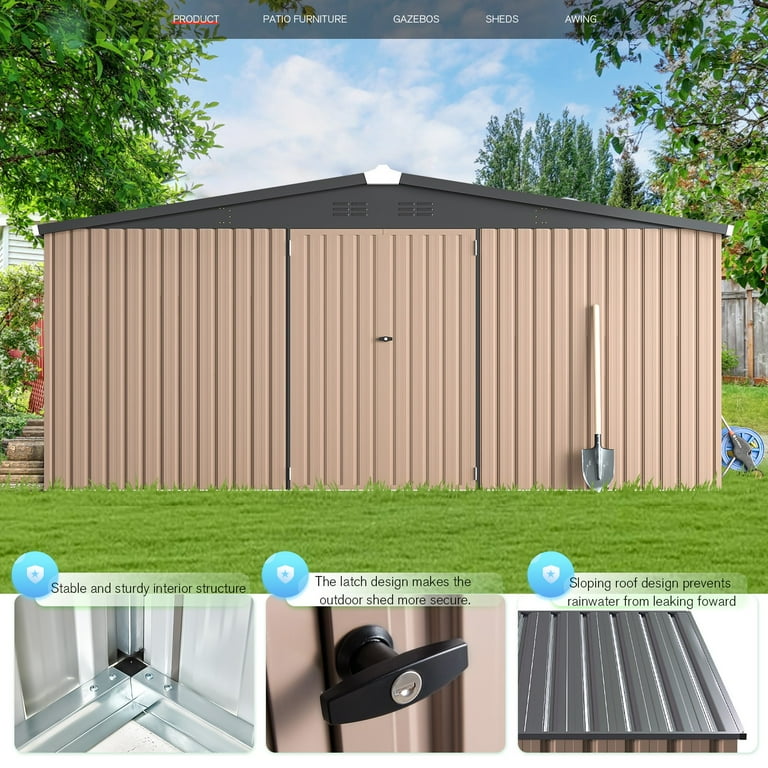 YODOLLA 14x12 ft Outdoor Metal Storage Shed, Sliding Roof