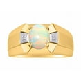 thumbnail image 1 of RYLOS Men's Rings 14K Yellow Gold Rings Classic Designer  9X7MM Oval Gemstone &  Sparkling Diamond Ring Opal October Birthstone Ring Size 12, 1 of 7