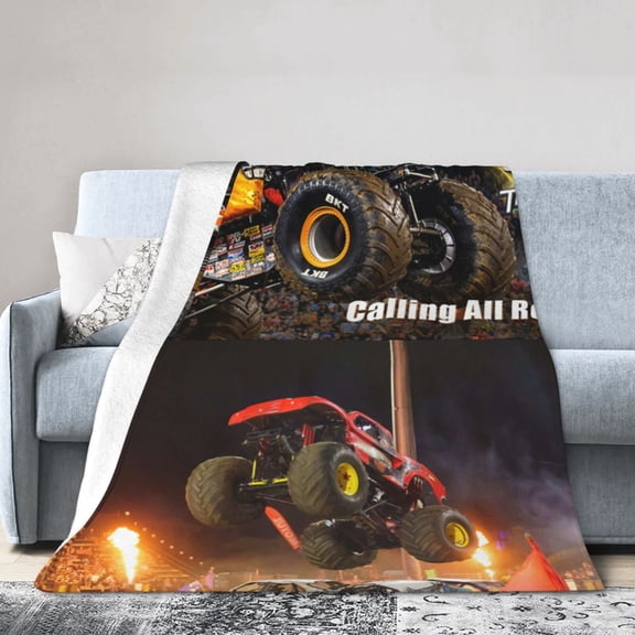 Racing Game Blanket Monster Jam Flannel Throw Blanket for Women Men All Seasons Super Soft Warm Sofa Blanket Fashion Unisex Bedding for Living Room Bedroom40"X50"