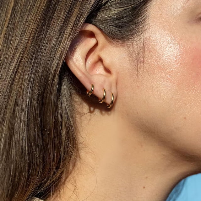 Gold Hoop Trendy Gold Huggie Dainty Earring Stacks 14K Gold Hoop Earrings Hypoallergenic Earring Sets For Multiple Piercing Flat Back Stud Huggie Cartilage Earrings Jewelry Gifts Gold Plated Earrings Earrings For Women
