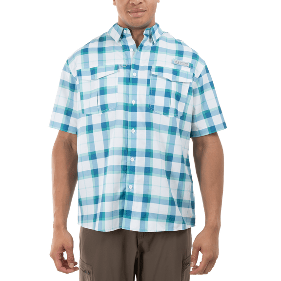 Realtree Men's Bright Aqua Plaid Large Short Sleeve Guide Shirt
