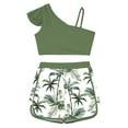 thumbnail image 3 of Moggemol Girls Athletic 2 Pcs Swimsuits Ruffles One Shoulder Crop Top with Shorts Tankini Sets Green 8, 3 of 5