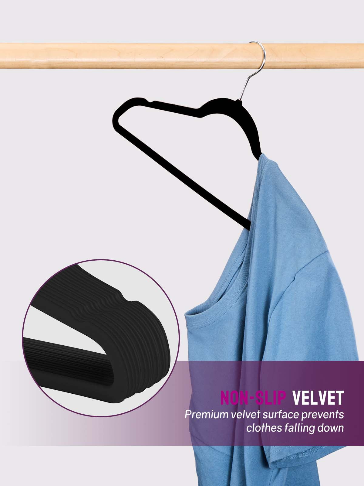 Cozymood Black Velvet Hangers 60 Pack, Premium Clothes Hangers Non-Slip Felt Hangers, Sturdy Black Hangers Heavy Duty Coat Hangers, Durable Suit Hangers for Space Saving,