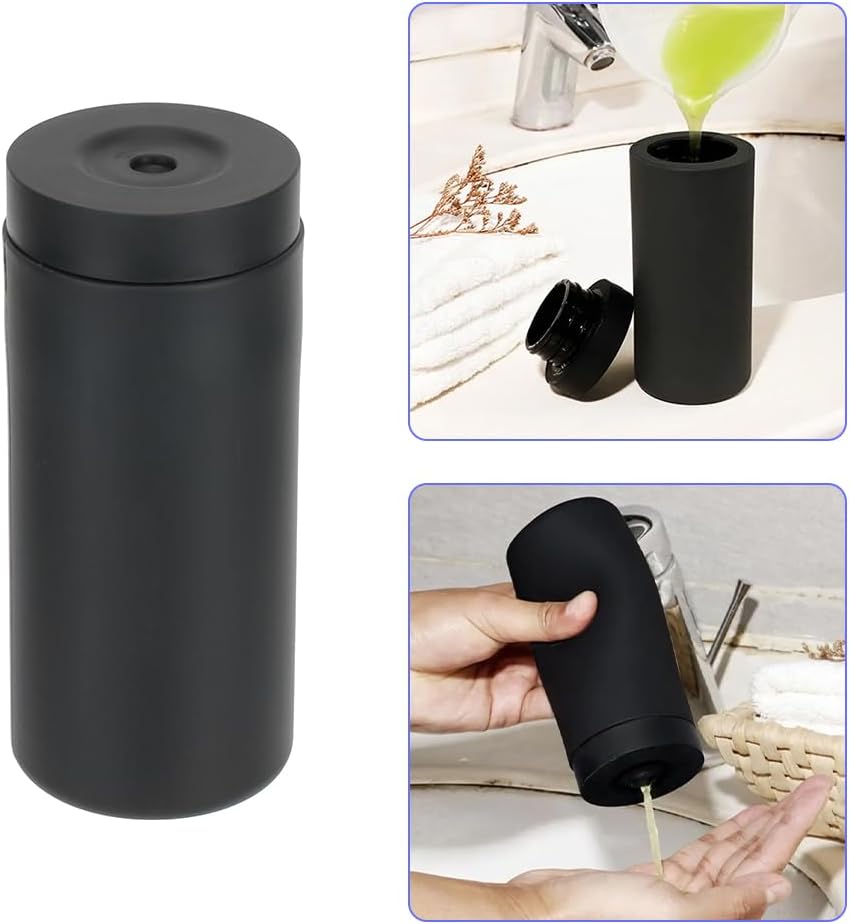 ABCISI Refillable Dish Washing Liquid Dispenser, Silicone Squeeze Dish Soap Bottle for Essential Oil Lotion Shampoo, Dishwashing Liquid Divided Container for Travel Kitchen Bathroom, (Black)