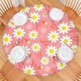 thumbnail image 2 of Pink Daisy Flower Yellow Centers Pattern Round Fitted Tablecloth with Elastic Edge,Dining Table Cover Waterproof,Outdoor Round Tablecloth for Camping,Dining,Indoor and Outdoor, 2 of 7