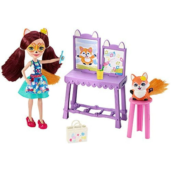 Enchantimals Art Studio Playset with Felicity Fox Doll and Flick Fox, 6-inch Small Doll, with Easel, Stool and Smaller Art and Painting Accessories, Gift for 3 to 8 Year Olds???, Multi