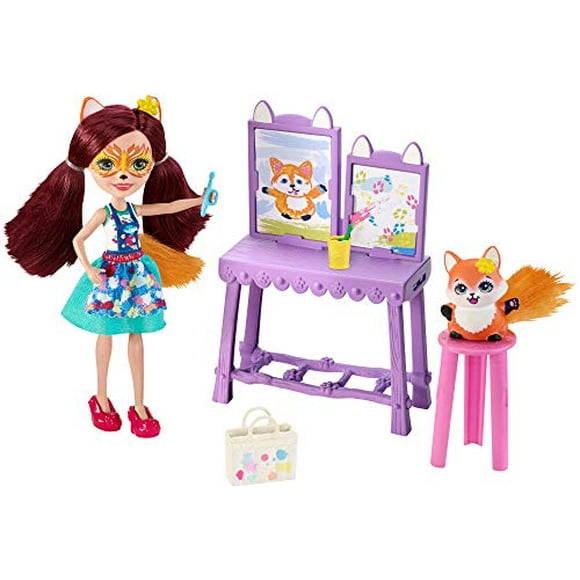 Enchantimals Studio d'Art Playset avec Poupée de Renard de Félicité et le Renard de Flick, 6 Pouces Petite Poupée, avec Chevalet, Tabouret et Plus Petit Art et Accessoires de Peinture, Cadeau pour les 3 à 8 Ans???, Multi