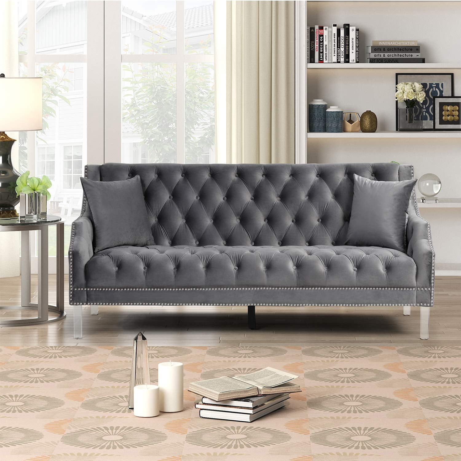 Morden Fort Living Room Couches Fabric Dutch Velvet, Sofa, Velvet Grey
