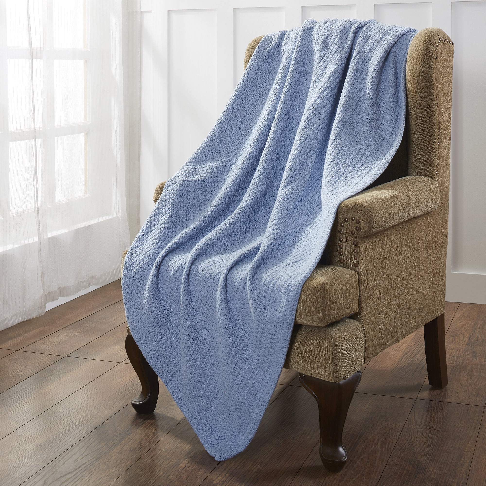 Modern Thread Blue Waffle Weave 100% Cotton Adult Thermal Blanket, Twin