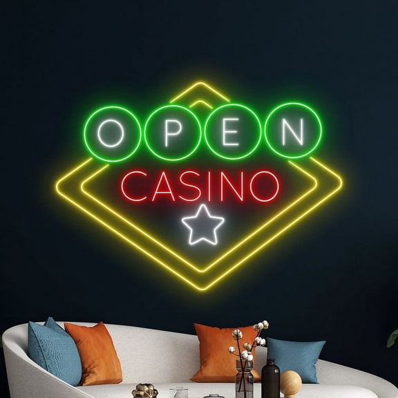 Handmadetneonsign Open Casino Neon Sign, Welcome Casino Wall Art Decor, Casino Bar Club Wall Decor