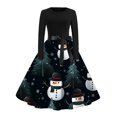 thumbnail image 2 of Robe Formelle Midi Femme Col Rond Manches Longues Patchwork Joyeux Noël Imprimé Grande Robe Manches Longues Robe Formelle en Solde, 2 of 3