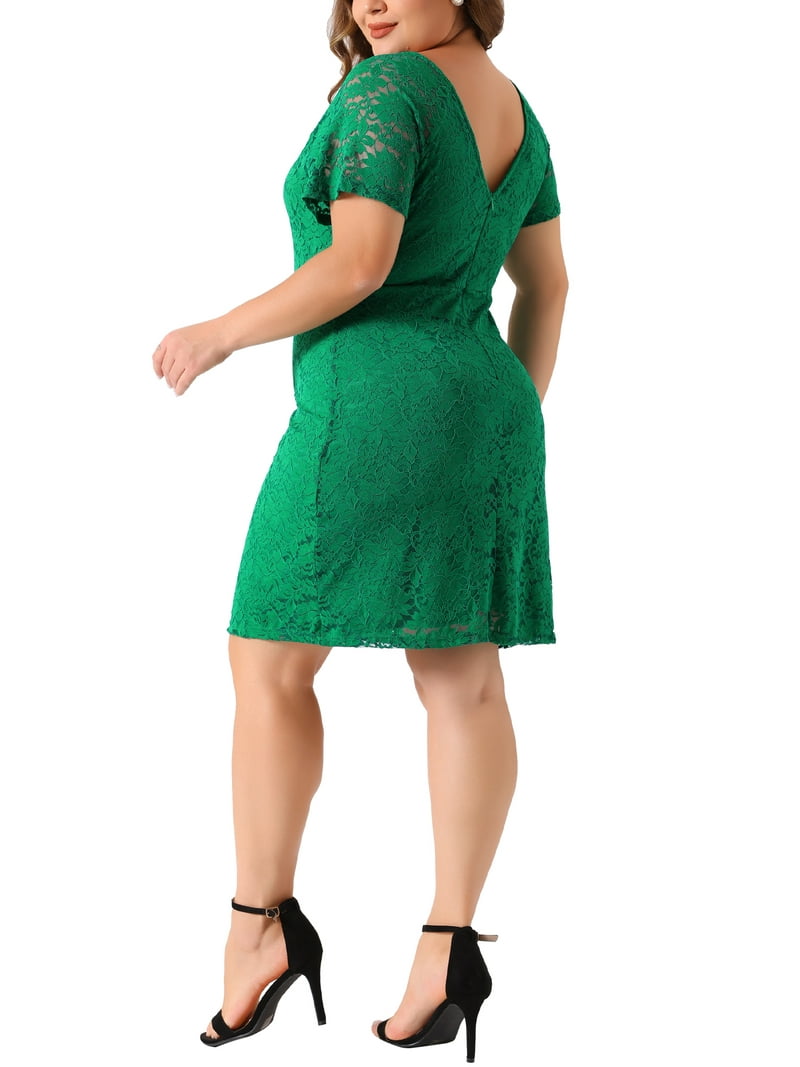 Agnes Orinda Women's Plus Size Dress V Neck Short Sleeves Cocktail Wedding  Guest Bodycon Dress 1X Green - Walmart.com