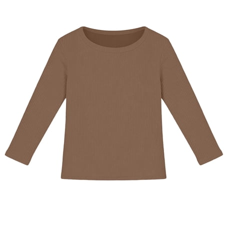 Angala Toddler Girls Tees Long Sleeve Crew Neck Solid Color Spring Fall Slim Fit Fashion Stretchable Soft Dailywear Casual Party Kids T Shirts Size 15-16 Years Brown