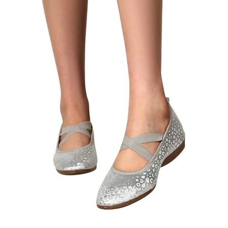 

TOWED22 Womens Flats Women s Flats Pointed Toe Ballet Shoes Knit Low Wedge Slip On Walking Shoes Casual Dress Loafers Silver