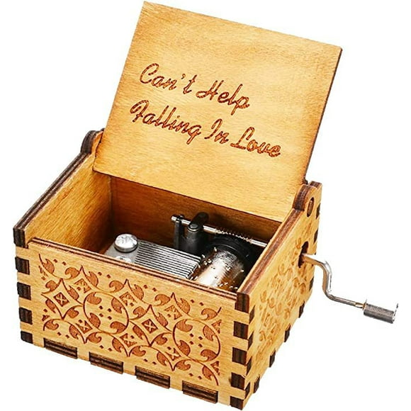 Can't Help Falling In Love Wood Music Box, Antique Engraved Musical Boxes Case For Birthday Present Kid Toys Hand-operated (wood-a)