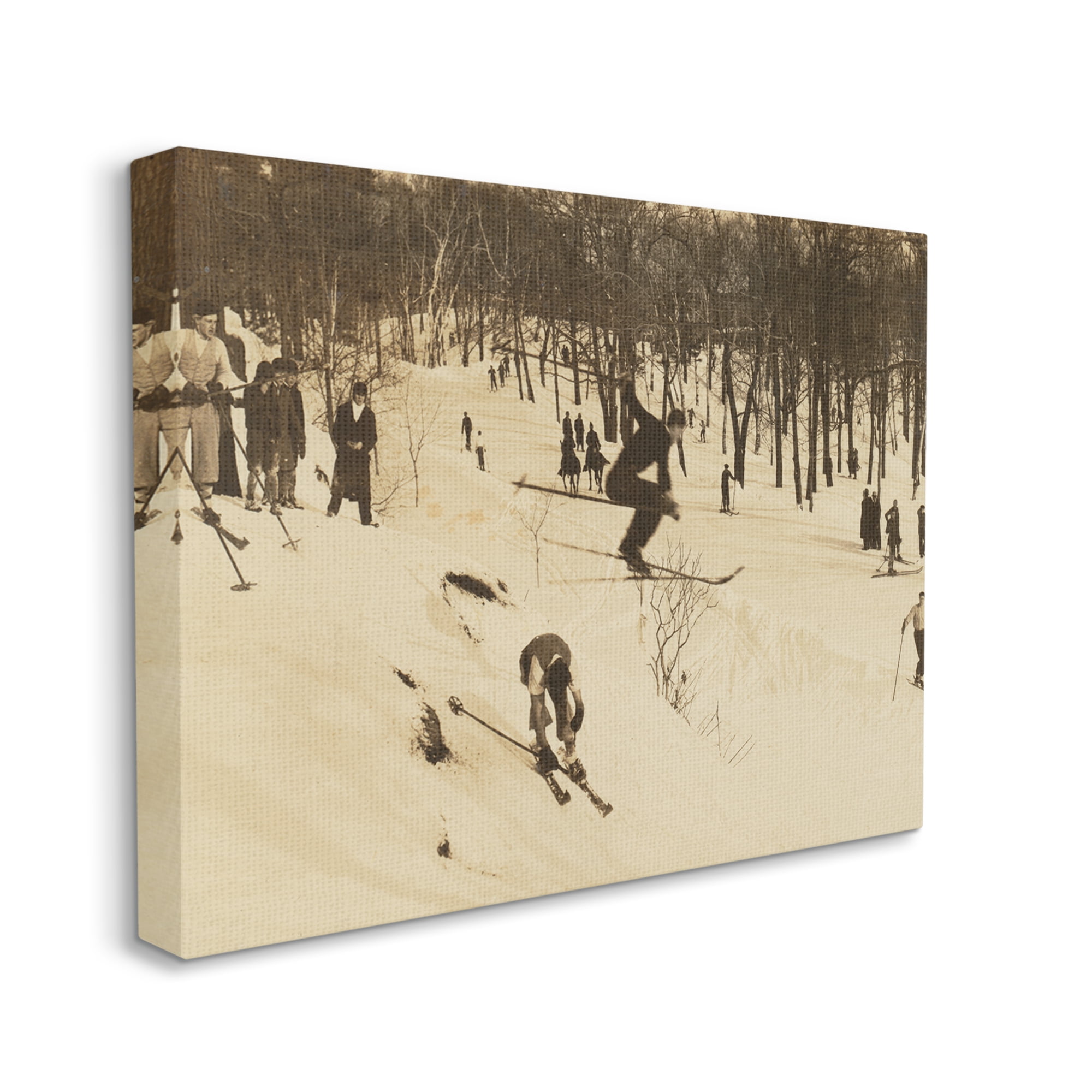 Stupell Industries Vintage Ski Slopes Winter Athletes Sepia Tone Photography, 48 x 36, Design by Wild Apple Portfolio