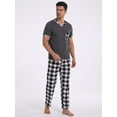 thumbnail image 4 of LANBAOSI Mens Pajamas Set Short Sleeve T-shirt and Plaid PJ Pants Set Soft Lounge Set, 4 of 8