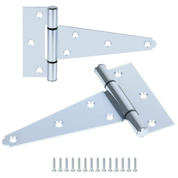 WellMade 5 in T-Strap Shed Hinge, Heavy Duty Barn Door Hinges Gate Strap Hinge T Hinges with Screws for Sheds, Storage and Gates, Zinc-Plated, 2 Pack