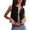 thumbnail image 2 of Womens Sweater Vest Sleeveless Button Down Tank Tops Spring Summer Cropped Cardigan 2025 Knit Top Black S, 2 of 7