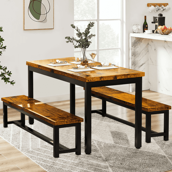 AWQM Kitchen Table Set with 2 Benches, 47" Breakfast Nook Table Set , Sturdy Metal Leg Supports for Table Kitchen, Coffee Table Set and Everyday Use