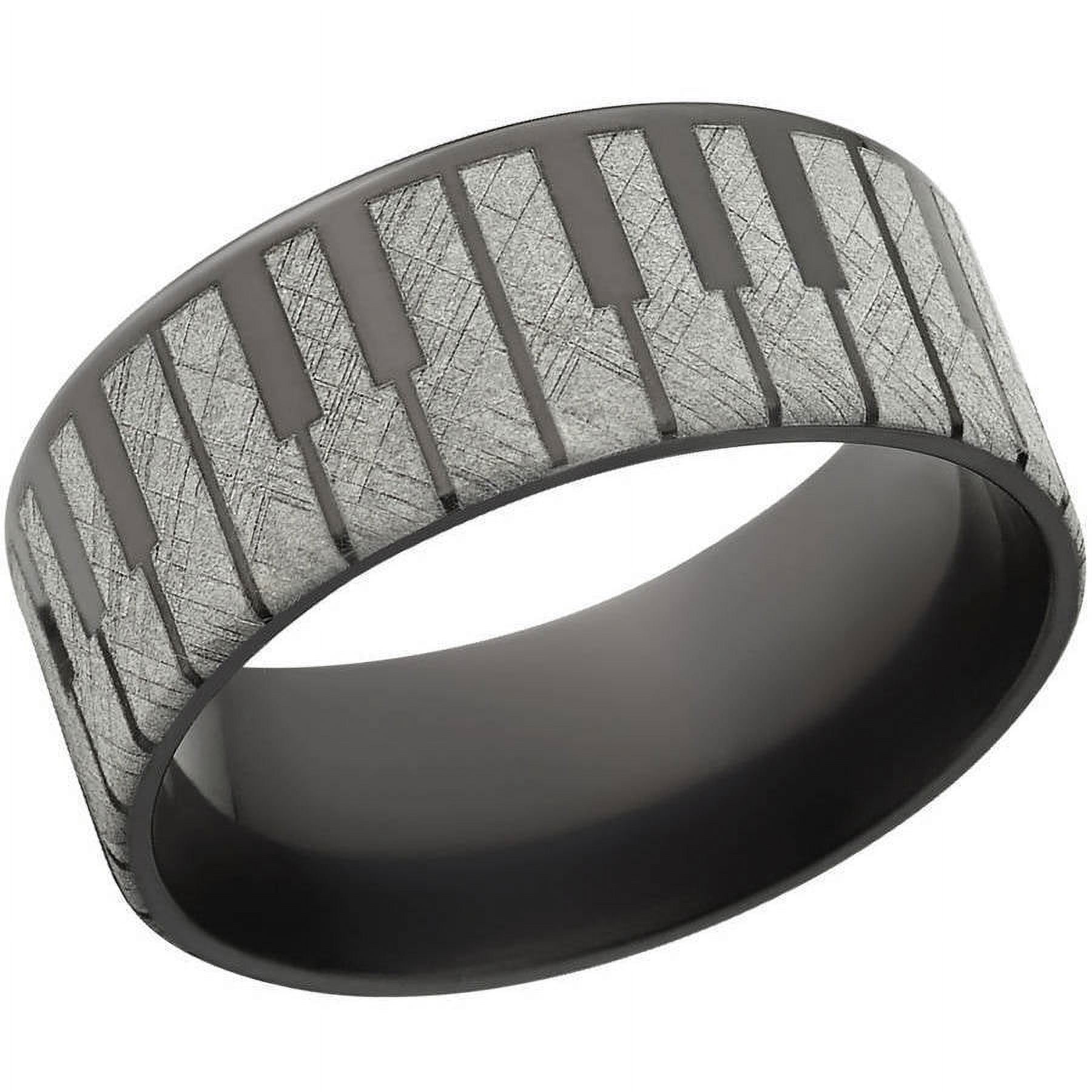 Men's 10mm Flat Black Zirconium Ring with Lasered Piano Key Design