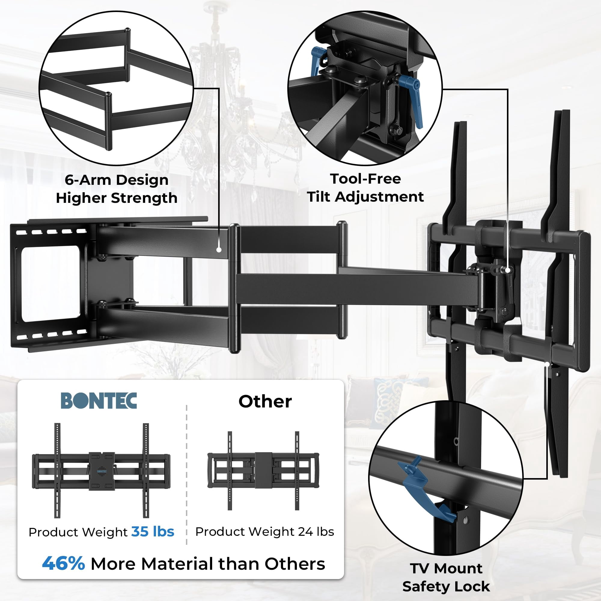Heavy Duty TV Wall Mount with Extra Long Extendable Arm for 60–110 Inch TVs, Holds Up to 275lbs, Full Motion Bracket with Corner Swivel and Tilt, Max VESA 800x600mm, Fits 24"Studs, Wide Compatibility