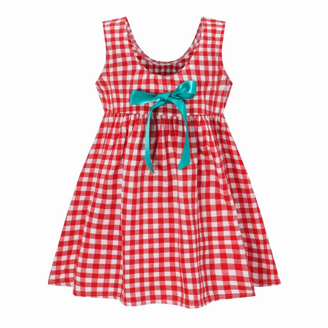 HBFAGFB Robes d'Été pour Fille 2024 Mode Filles Robe Sans Manches à Carreaux Ample Rouge Taille 130