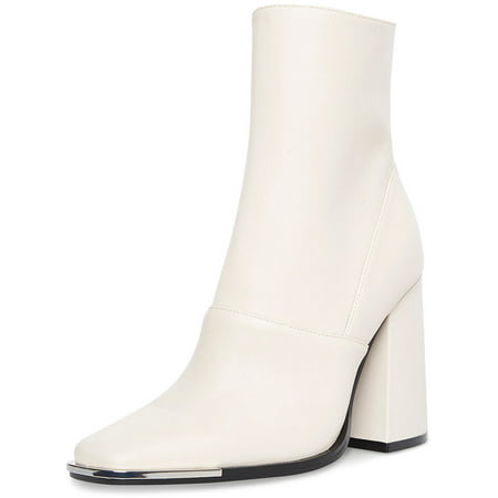 

Steve Madden Excess Bone White Leather Squared Toe Blocked Heel Bootie Boot (Bone Leather 10)