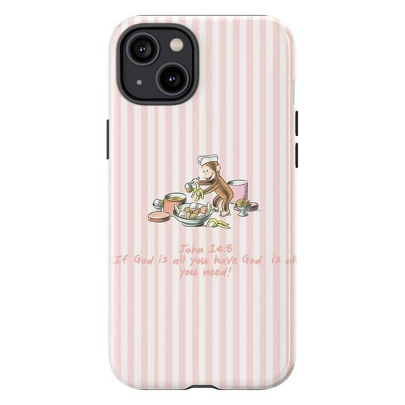 Inspirational Curious Monkey Chef Phone Case, "God Is All You Need" Cover for All iPhone 11 12 13 14 15 16 17 Models