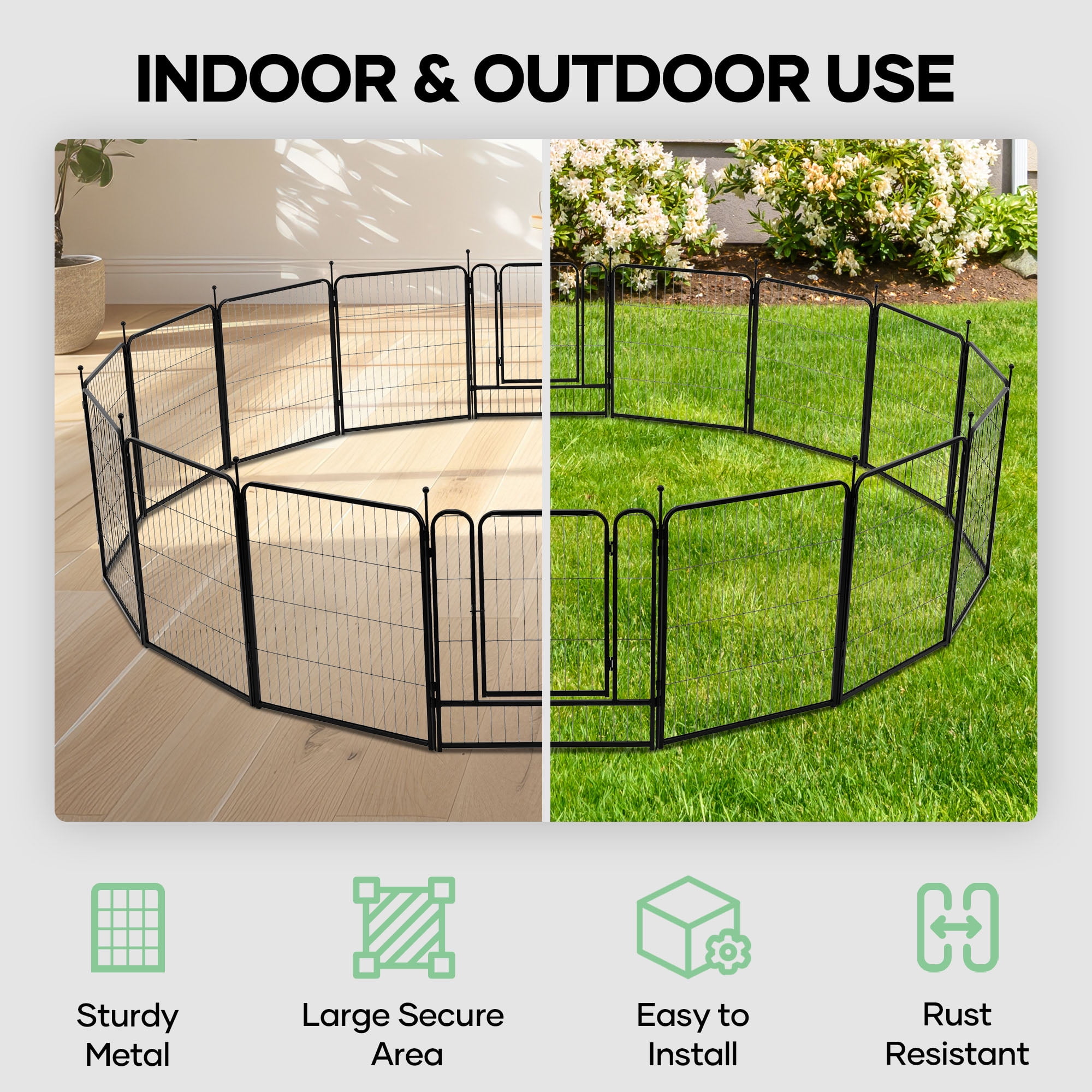 Naipo Dog Playpen for Large Dogs, 32in 16 Panels Portable Dog Fence, Outdoor Playyard for Dog/Puppy, Portable, Black