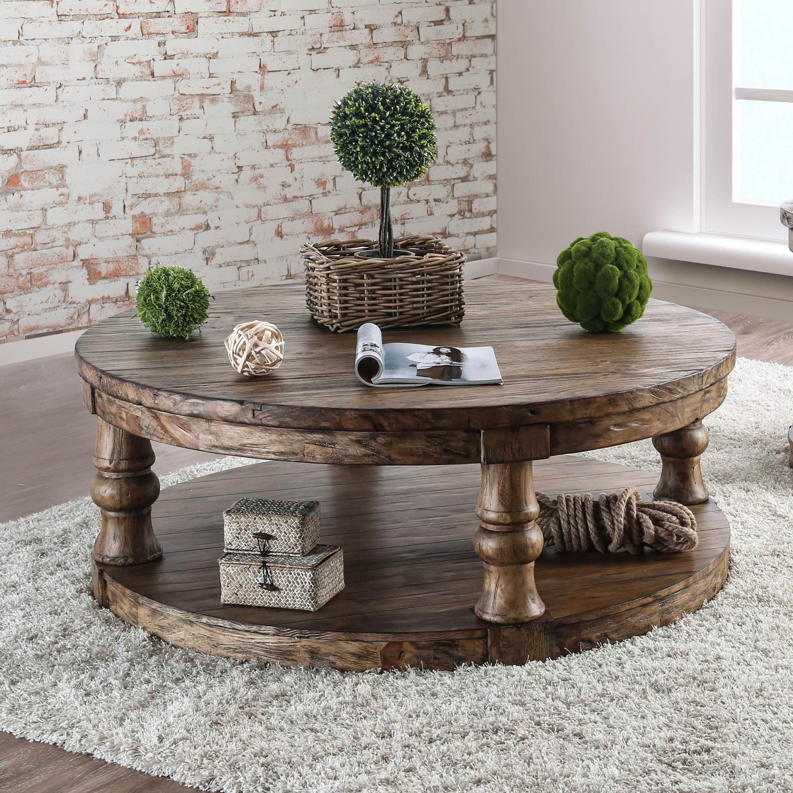 Furniture of America Tanenbaum Rustic Round Coffee Table