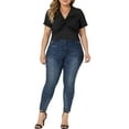 thumbnail image 2 of Women's Plus Size Twist Front V Neck Ribbed Short Sleeve Casual Solid Blouses Black 2X, 2 of 6