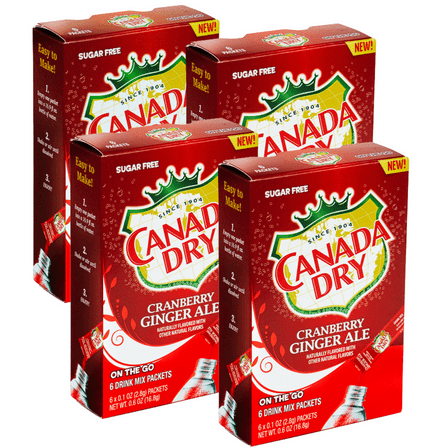 Canada Dry Cranberry Ginger Ale Powdered Drink Mix 6x0.1oz (2.8g), Sugar & Caffeine Free 4 Box - 24 Serving