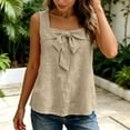 thumbnail image 6 of Kilaqueen Womens Bow Tie Front Tank Tops Summer Dressy Solid Color Square Neck Sleeveless Tunic Blouses Lightweight Loose Fit Casual Going Out Cami Gauze Shirts, 6 of 7