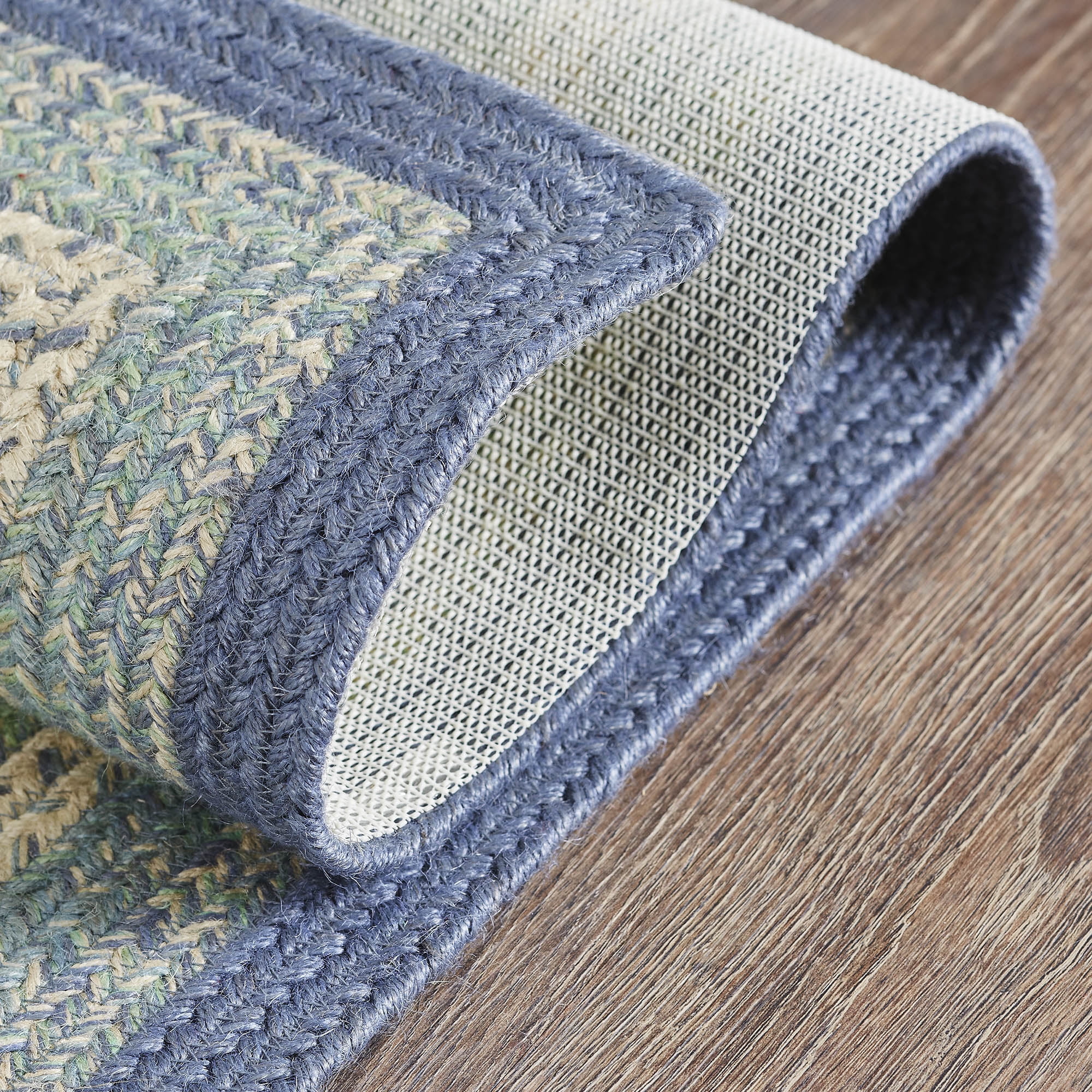 VHC Brands Jolie Farmhouse 27"x48" Accent Rug Blue Textured Jute Striped Pad Rectangle Floor Decor