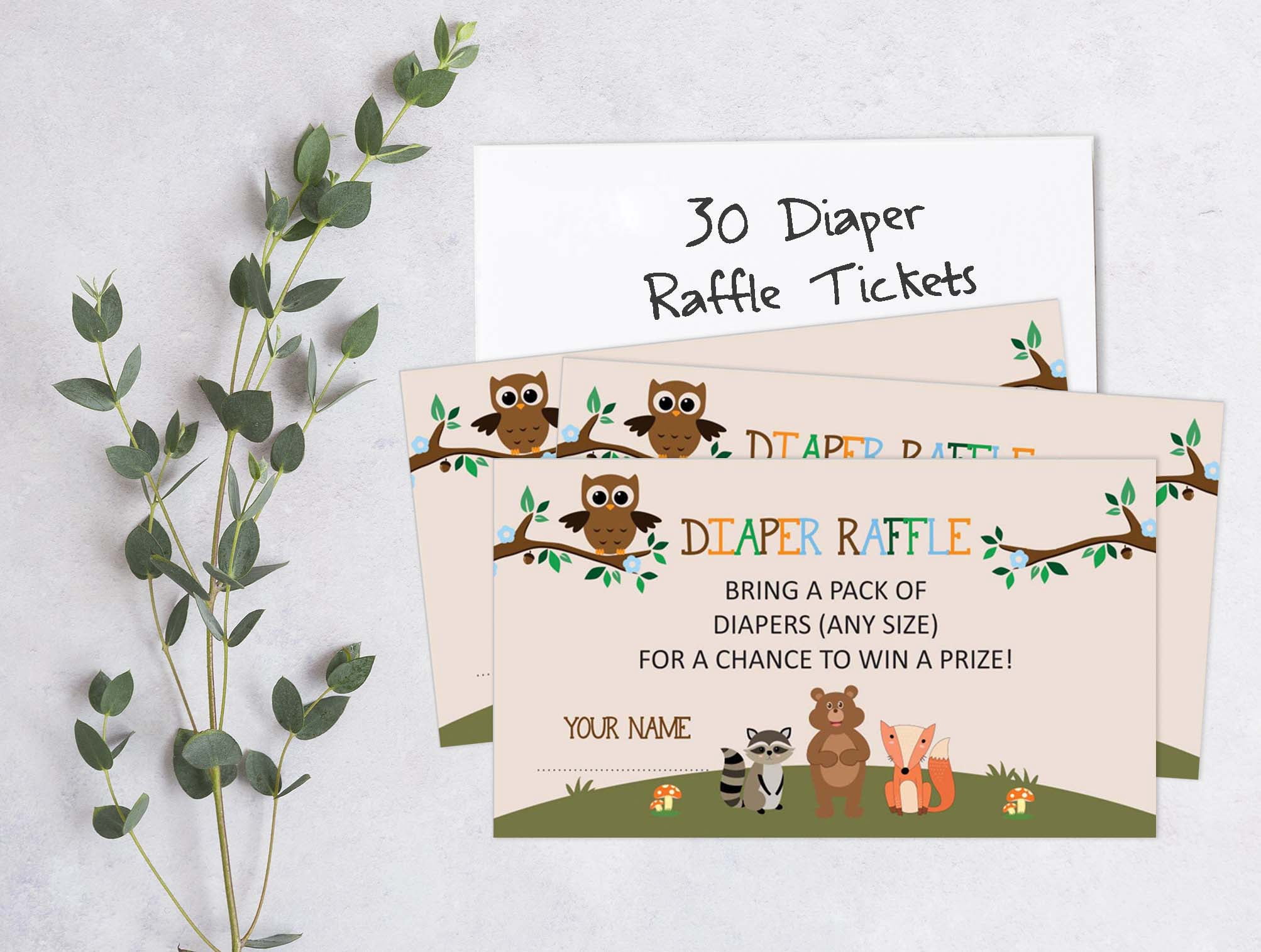 Inkdotpot 30Baby ShowerDiaper Raffle Ticket Lottery Insert Cards Supplies Games For Baby Shower Party Jungle Animals Bring A Pack Of Diapers To Win Favors Gifts And Prizes
