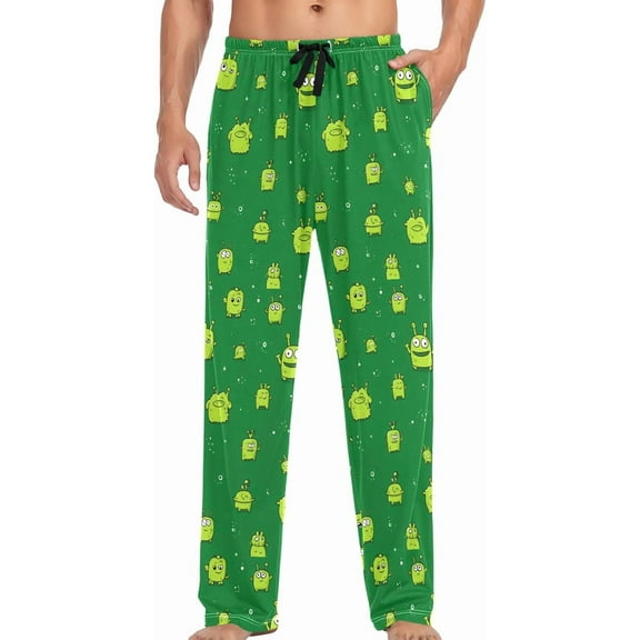 HPINK-T Men's Pajama Bottoms Cute Insect Green Aliens Mens Pajama Pants Cotton Pj Bottoms Sleepwear Lounge Pants S