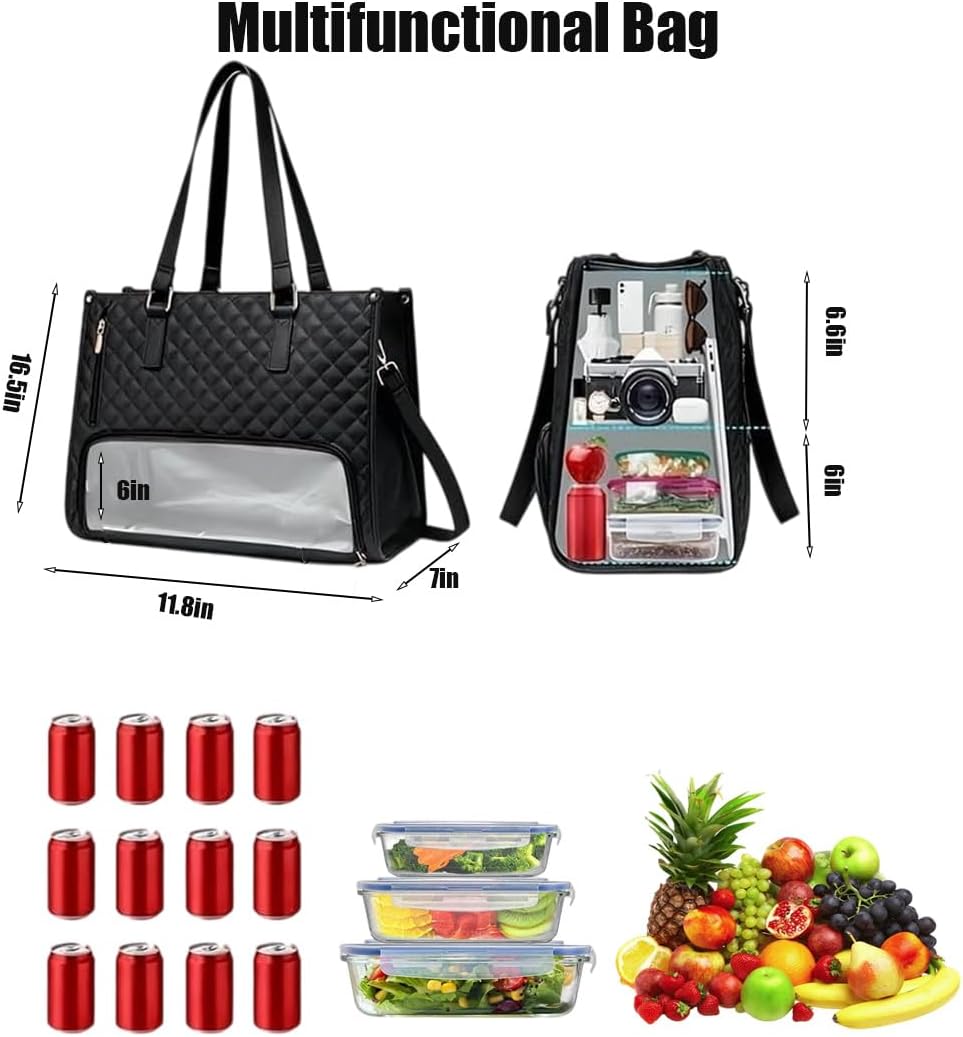Packuumbagsco 3 In 1 Tote Bag,15.6In Office/Travel/Casual Quilted Tote Laptop Lunch Bag for Women with Compartment