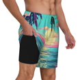 thumbnail image 2 of Honeii Retro Palm Beach Sunset Print Men's Swim Shorts,Mens Swim Trunks,Breathable Mesh Beach Shorts for Swimming,Surfing, and Beach Activities-Medium, 2 of 6